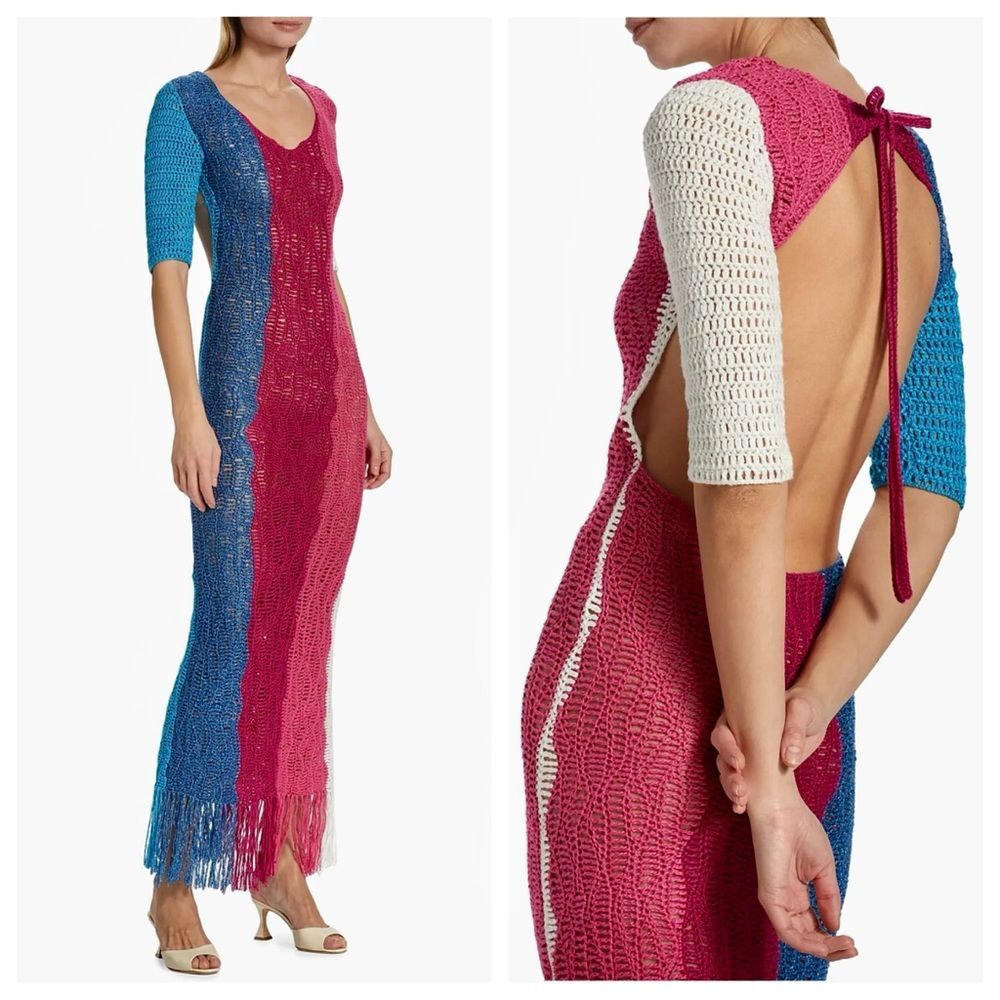 Alejandra Alonso Rojas Backless Crochet Knit Maxi Dress Resortwear NWT S